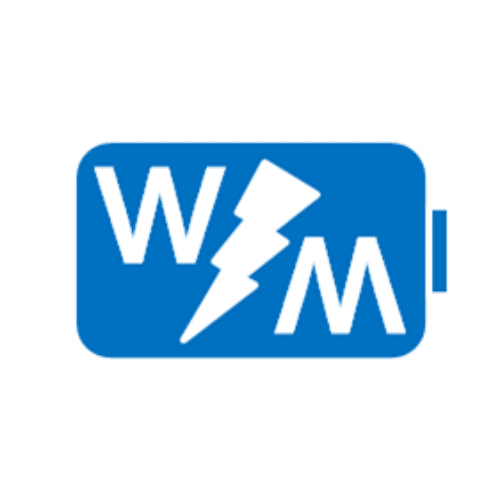 WattMiles Blue Square, White Text WM logo icon